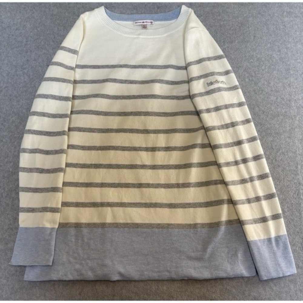 Peter Millar Ilseworth XS Gray White Striped Sweater Lightweight Knit Pullover